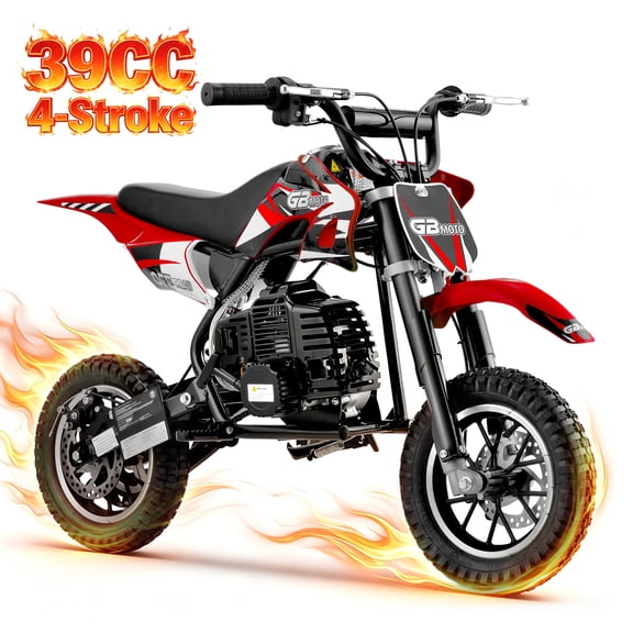 39cc 4-Stroke Gas Dirt Bike ,Mini bike 18mph Max Speed for beginners, Front and Rear Disc Brakes, Rear Suspension, Lightweight 48 Lbs & 17 Inch Seat Height Recommended Height 3'8"-4'5",Red