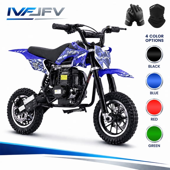 39cc 4-Stroke Gas Dirt Bike ,Mini bike 18mph Max Speed for beginners, Front and Rear Disc Brakes, Rear Suspension, Lightweight 48 Lbs & 17 Inch Seat Height Recommended Height 3'8"-4'5",bBlue