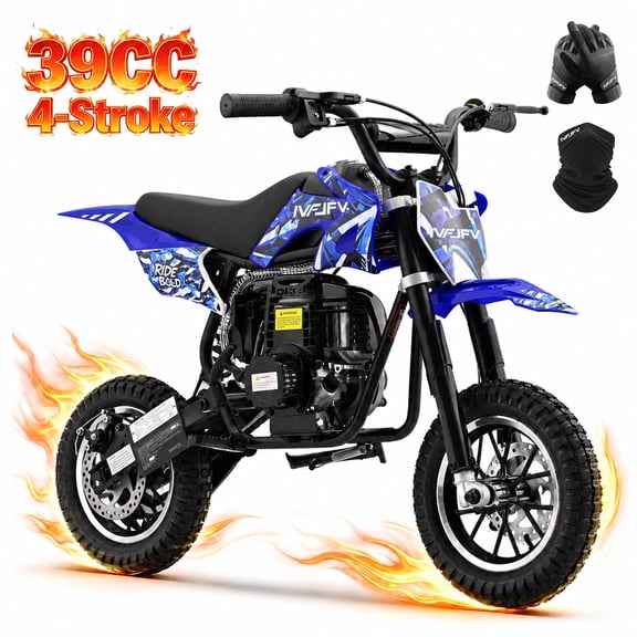 39cc 4-Stroke Gas Dirt Bike ,Mini bike 18mph Max Speed for beginners, Front and Rear Disc Brakes, Rear Suspension, Lightweight 48 Lbs & 17 Inch Seat Height Recommended Height 3'8"-4'5",bBlue