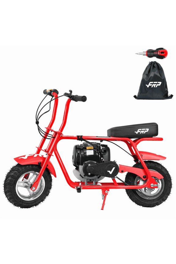 40cc 4-Stroke Kids Mini Bike, Gas Mini Bike with Pull Start, Rear Disc Brake, 10″ Knobby Tires, Up to 18 MPH, 165 lb Capacity, for Ages 13+ – Red