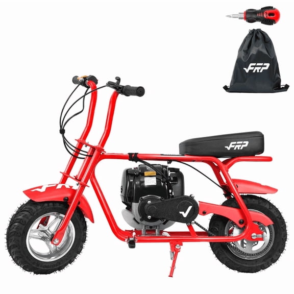 40cc 4-Stroke Kids Mini Bike, Gas Mini Bike with Pull Start, Rear Disc Brake, 10″ Knobby Tires, Up to 18 MPH, 165 lb Capacity, for Ages 13+ – Red