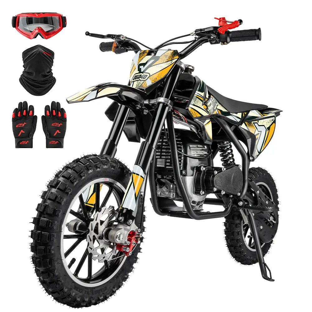 40cc 4-Stroke Mini Dirt Bike, Gas Powered Kids Dirt Bike with Pull Start, Dual Disc Brakes, Kill Switch, Up to 20 MPH, 132 lb Capacity, with Gloves & Goggles & Neck Gaiter
