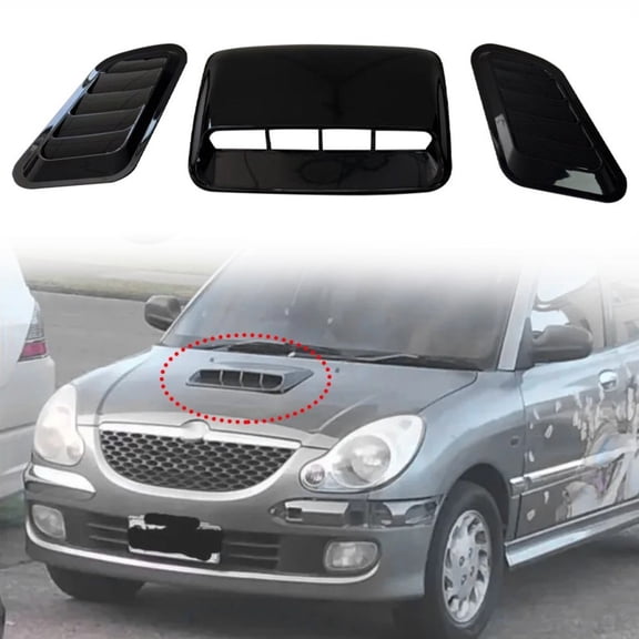 40cm Black Car Hood Decorative Air Vent Cover PP Material Sporty Airflow Design for All Vehicles Easy Install Exterior Fender Styling Accessory, 3 Pack