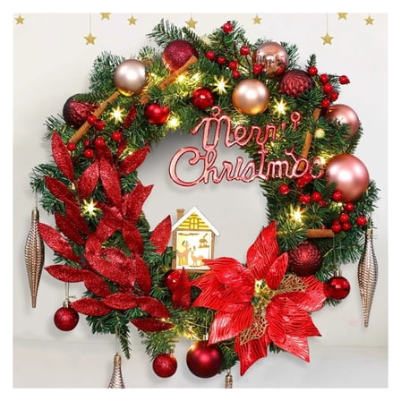 40cm Christmas Garland Wreath,Merry Christmas Wreath Front Door Ornament,Christmas Wreath Decorative Hanging Ornament Door Wreath for Holiday Décor