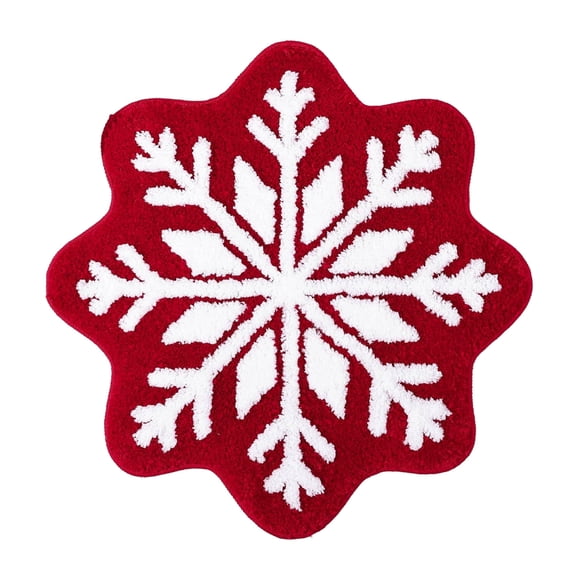 40cm Christmas Snowflake Floor Mat, Red and White Polyester Rug for Holiday Decoration, Soft Entryway Mat for Living Room Bedroom Kitchen with Festive Seasonal Design