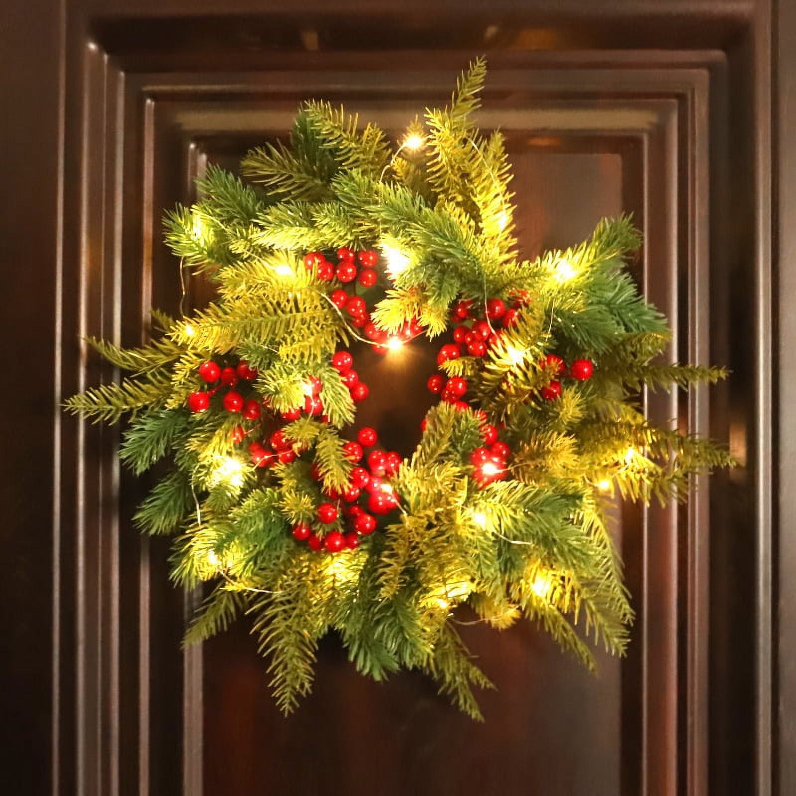 Couronne De Noël 40cm Avec LED - Décoration Porte Entrée Intérieur/Extérieur