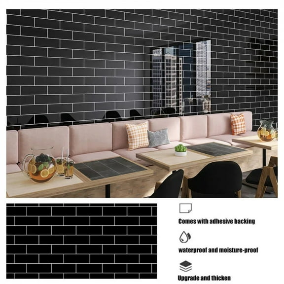 40cm Decorative Walls Paper Wall Stickers Adhesive Wall Wallpaper Waterproof and Anti Fouling Living Room Black Brick Pattern