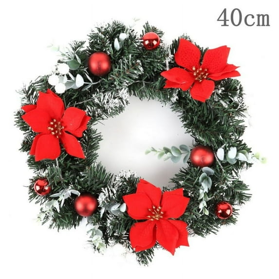 40cm LED Christmas Wreath With Artificial Pine Cones Berries And Flowers Holiday Front Door Hanging Decoration