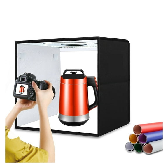 40cm LED Ring Dimmable Lightbox 3 Light Modes Photo Lighting Studio Shooting Tent Box Kits 6 X Dual-side Color Backdrops ,Easy to Use