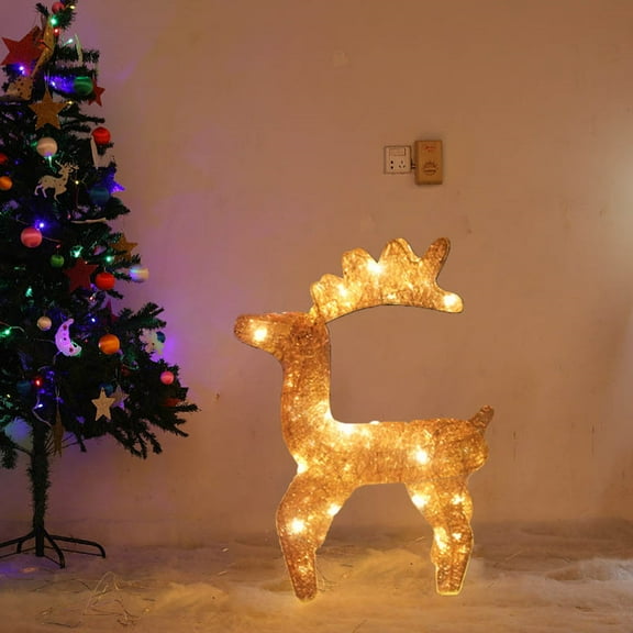 40cm Lighted Christmas 3D Reindeer-Glittering, Deer with Strip Lights for Outdoor Decorations, Pre-lit Christmas Decorative Deer LED Lights, Festive Holiday Garden Yard Lawn Display