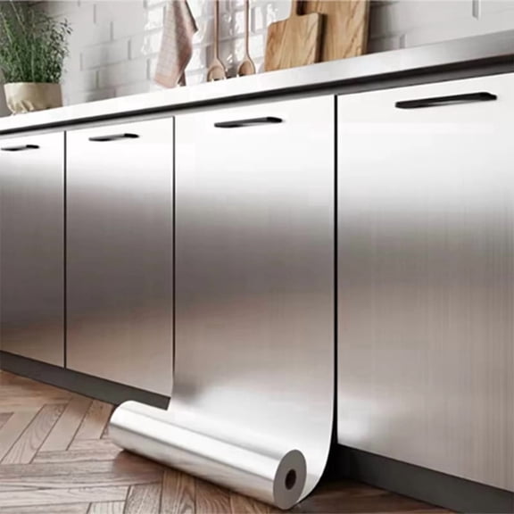 40cm Metal Brushed Silver Wall Sticker Kitchen Living Room Refrigerator Countertop Adhesive Wallpaper Waterproof