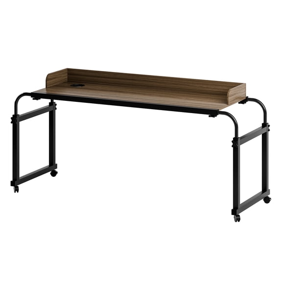 40cm Overbed Table with Wheels - Height & Length Adjustable Mobile Workstation, 360° Swivel, Cup Holder & Anti-Slip Baffle for Bed/Couch Use