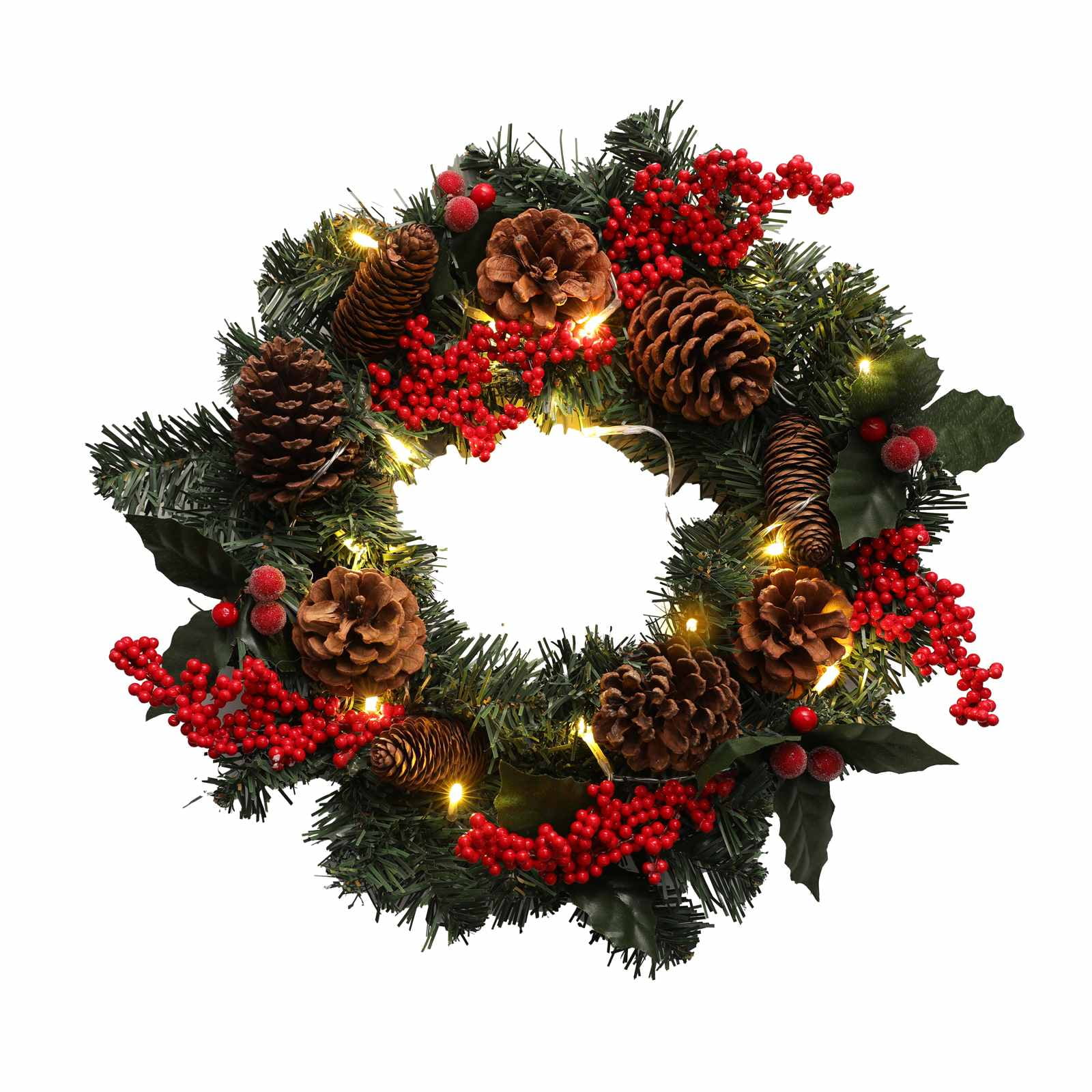 40cm Pre Lit Christmas Wreaths for Front Door with Lights, Light Up