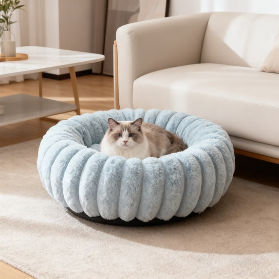40cm Ultra-Soft Rabbits Fleece Pet Kennel - Winter Warm Enclosed Dog & Cat Bed, Sky Blue