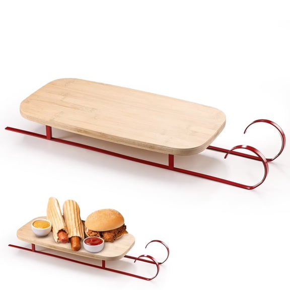 40cm Wooden Christmas Sleigh Serving Platter, Xmas Food Tray Charcuterie Cutting Board for Bread Salad Cheese Kitchen Decorative.