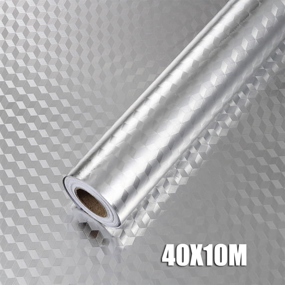 40cm x 10m Silver 3D Diamond Pattern Peel and Stick Aluminum Foil Wallpaper, Self-Adhesive Kitchen Backsplash Contact Paper