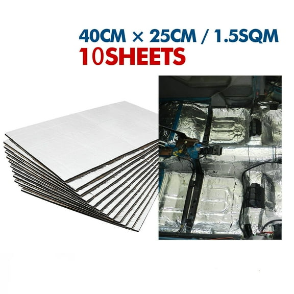 40cm x 25cm Sound Deadening Material - 10 Sheets, Heat Insulation and Noise Blocking, Aluminum Foil/Polyethylene Foam, Easy to Cut and Install - Universal Fit for Cars, Trucks, SUVs, and Boats