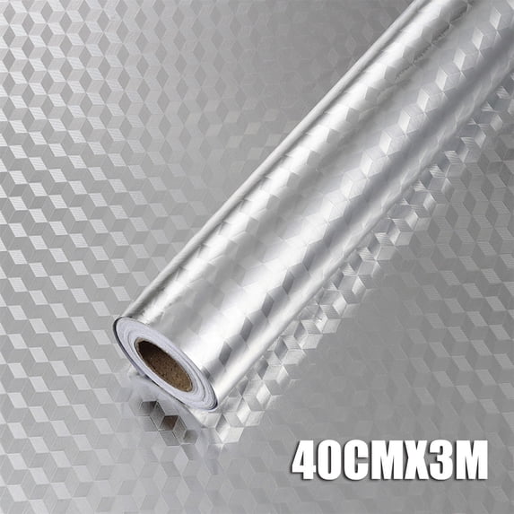 40cm x 3m Silver 3D Diamond Pattern Peel and Stick Aluminum Foil Wallpaper, Self-Adhesive Kitchen Backsplash Contact Paper