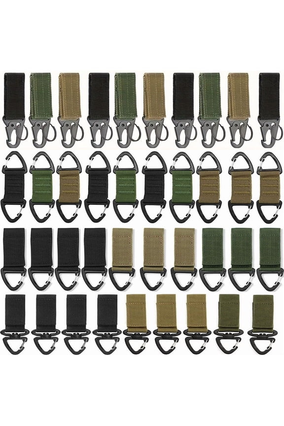 40cs 4Style Tactical Gear Clip Key Ring Chain Keychain Belt Keeper Clip Key Holder,MOLLE Strap Key Clip Organizer,Nylon Key Ring Holder Belt Keeper Hanger Carabiner Molle Hook(3Colors)
