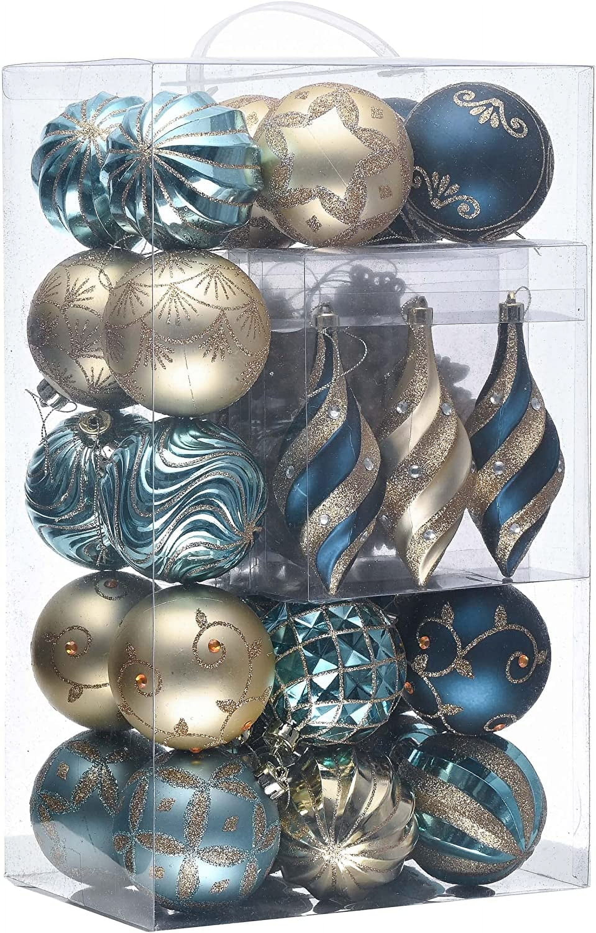 40ct Luxurious Trendy Blue and Gold Christmas Ball Ornaments Decor