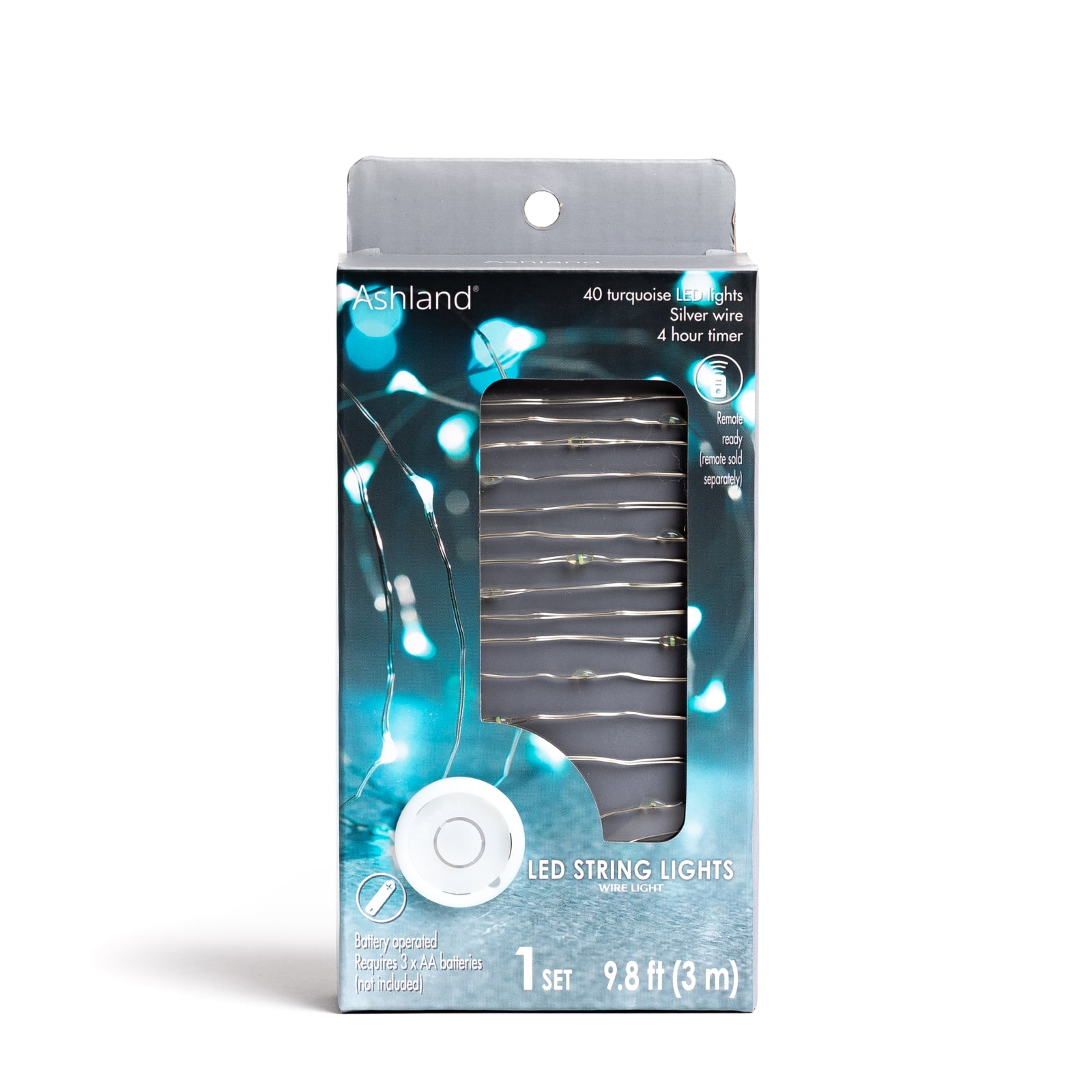 Battery Powered Blue LED String Lights with Silver Wire