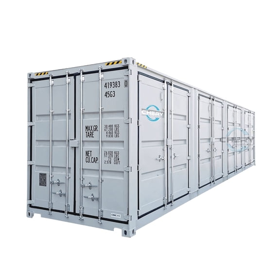 40ft High Cube Shipping Container with 4 Side Doors, Corten Steel Storage Container, Light Grey