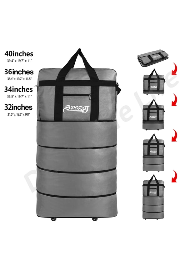 40in 4 Layer Expandable Suitcase Bag Collapsible Rolling Wheeled Duffle Bag Large for Home Storage Cargo Travel Business Moving Luggage