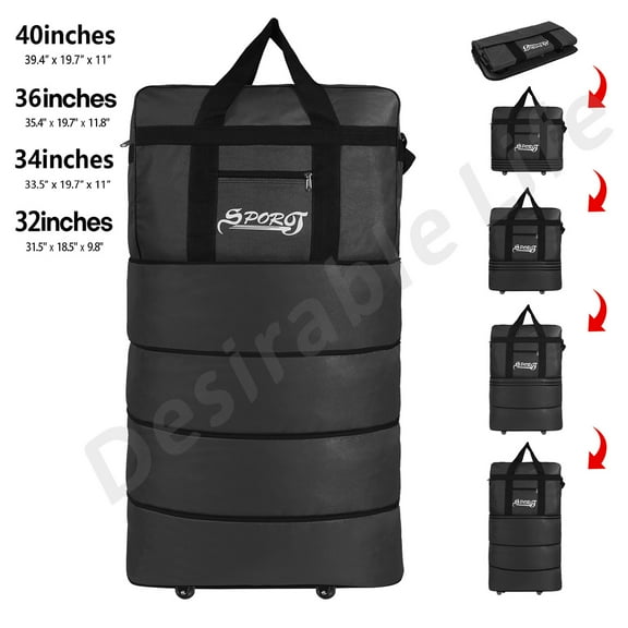 Desirable Life 40in 4 Layer Expandable Suitcase Bag Collapsible Rolling Wheeled Duffle Bag Large for Home Storage Cargo Travel Business Moving Luggage