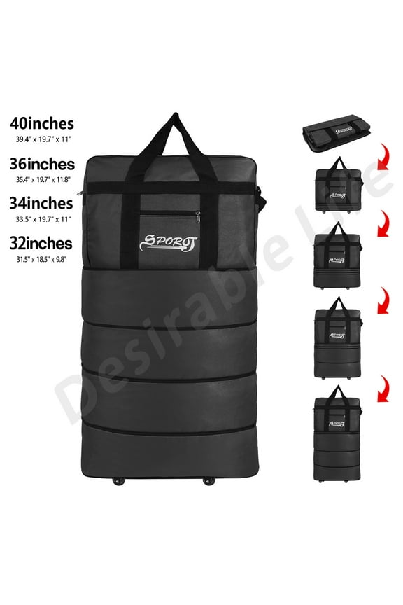 40in 4 Layer Expandable Suitcase Bag Collapsible Rolling Wheeled Duffle Bag Large for Home Storage Cargo Travel Business Moving Luggage