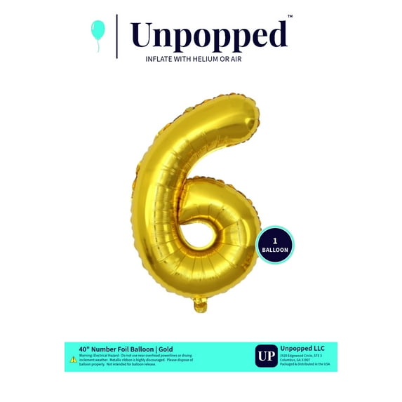40in Gold Number Balloon #6 | Unpopped