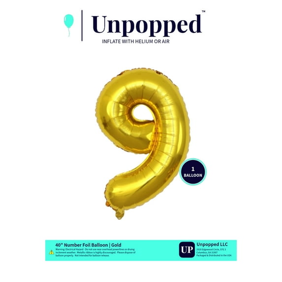 40in Gold Number Balloon #9 | Unpopped