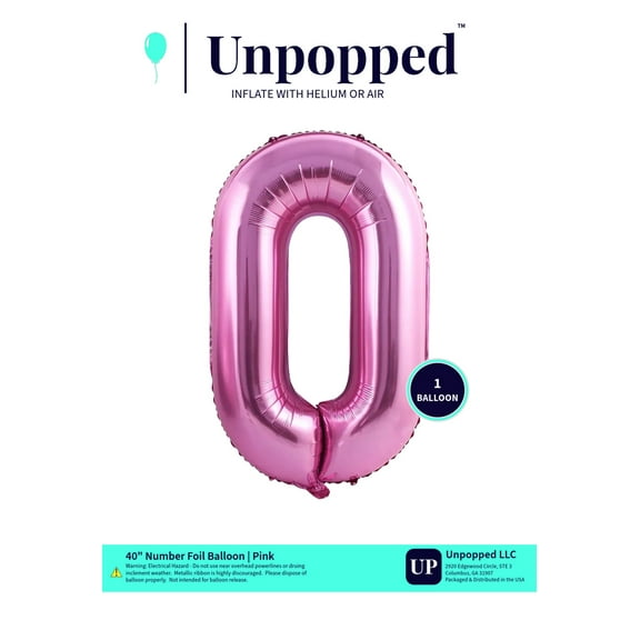 40in Pink Number Balloon #0 | Unpopped