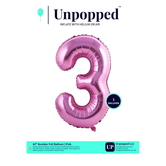 40in Pink Number Balloon #3 | Unpopped