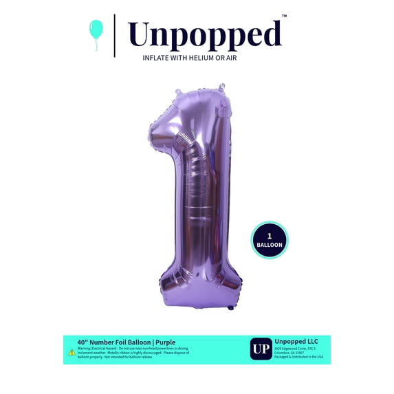 40in Purple Number Balloon #1 | Unpopped
