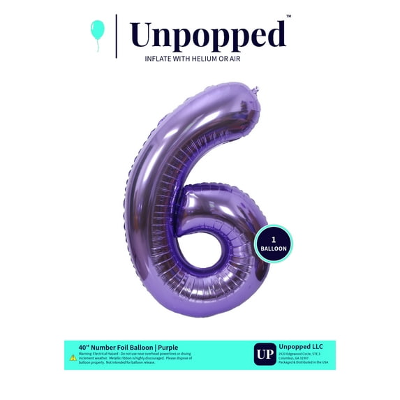 40in Purple Number Balloon #6 | Unpopped