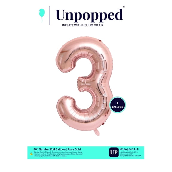 40in Rose Gold Number Balloon #3 | Unpopped