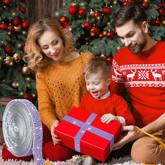 40in Self Adhesive Crystal Rhinestone Ribbon Roll Blue 6-Row 2mm Diamond Strip for Christmas Crafts Wedding Gift Wrapping Scrapbooking DIY Decorations and Accessories