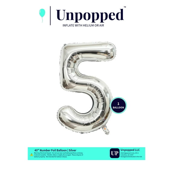 40in Silver Number Balloon #5 | Unpopped