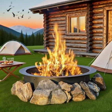 40in Smokeless Fire Pit Ring for Outdoor Use, Heavy-Duty Coated Steel, Quick DIY No-Tool Assembly, Efficient Ventilation, Above Ground/in-Ground, Large Capacity