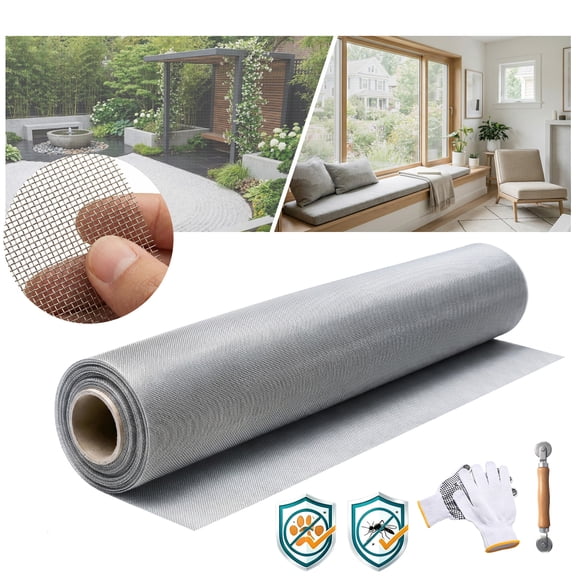 40in x 98ft Stainless Steel Window Screen Mesh Roll Rust-Resistant DIY Replacement for Windows & Doors Heavy Duty Metal Screen Silver
