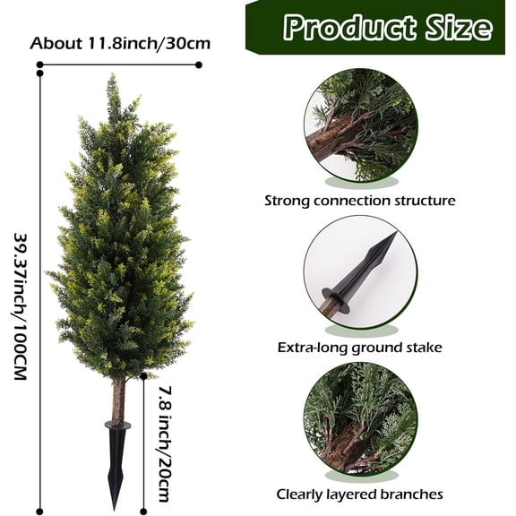 40inch Artificial Cedar Christmas Trees, 2 Sets Faux Cypress Topiary with Spikes