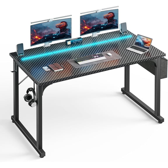 40inch Gaming table with waterproof LED lights, carbon fiber tabletop, suitable for small spaces |   Home Office Study Computer Desk, with Storage Bag and Headphone Hook