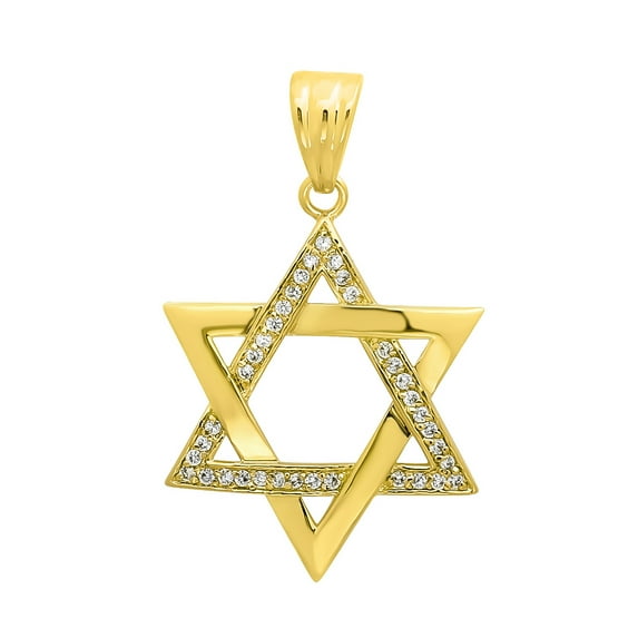 Large 14k Gold Heavy Plated Jewish Star Of David Cubic Zirconia Pendant + 20" 2mm Rope Chain Necklace Set