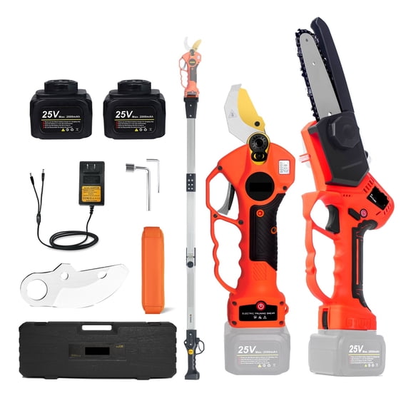 40mm 25V Battery Cordless Electric Pruner Shears With Reach Extender 5 Inch Electric Chainsaw Garden Tools ,Easy to Operate