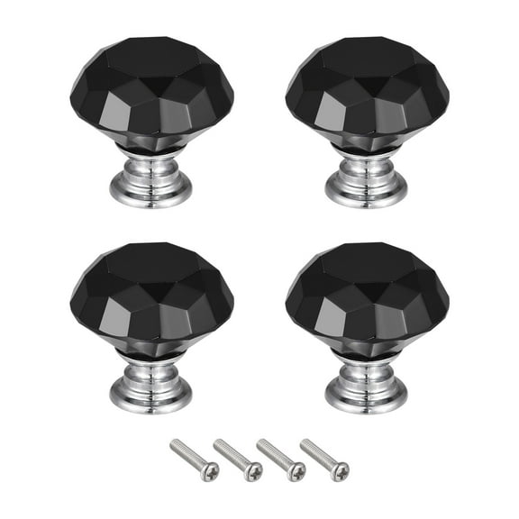 40mm Crystal Knobs Drawer Diamond Shaped Black 4 Pack