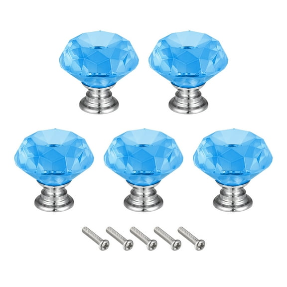 40mm Crystal Knobs Drawer Diamond Shaped Light Blue 5 Pack