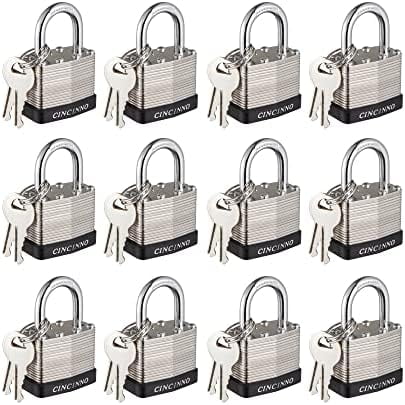 40mm Keyed Alike Nickel Plated Laminated Steel Padlock, 1-9/16" Wide Body 1-inch Shackle Padlocks with Keys Pack of 12$$Tools & Hardware Other