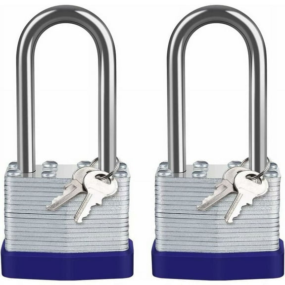 40mm Laminated Steel Outdoor Padlock, Set of 2 Waterproof Very High Security Padlocks, Long Steel Shackle, for Gym Locker, Garden Shed, Garage, Fence, School, Indoor Outdoor Use