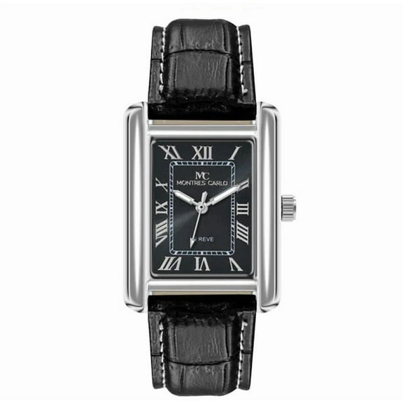 40mm Montres Carlo Men's Fashion Sport Faux Leather Band Luxury Dress Watch (Silver/Black)