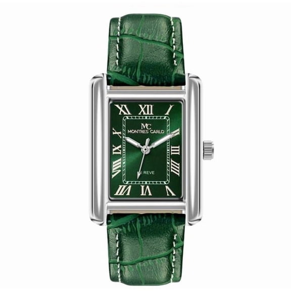 40mm Montres Carlo Men's Fashion Sport Faux Leather Band Luxury Dress Watch (Silver/Green)